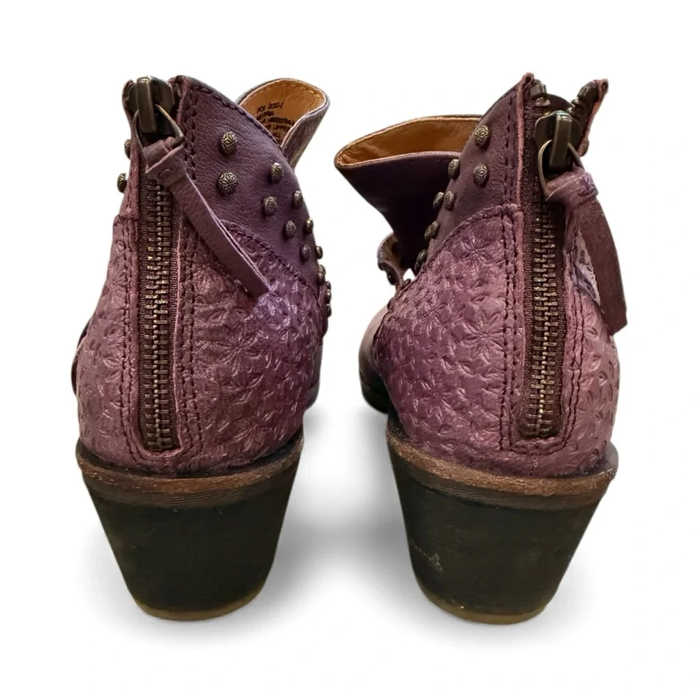 Women's Halsa Melania Ankle‎ Boots Leather Studded Buckle Purple Size 9